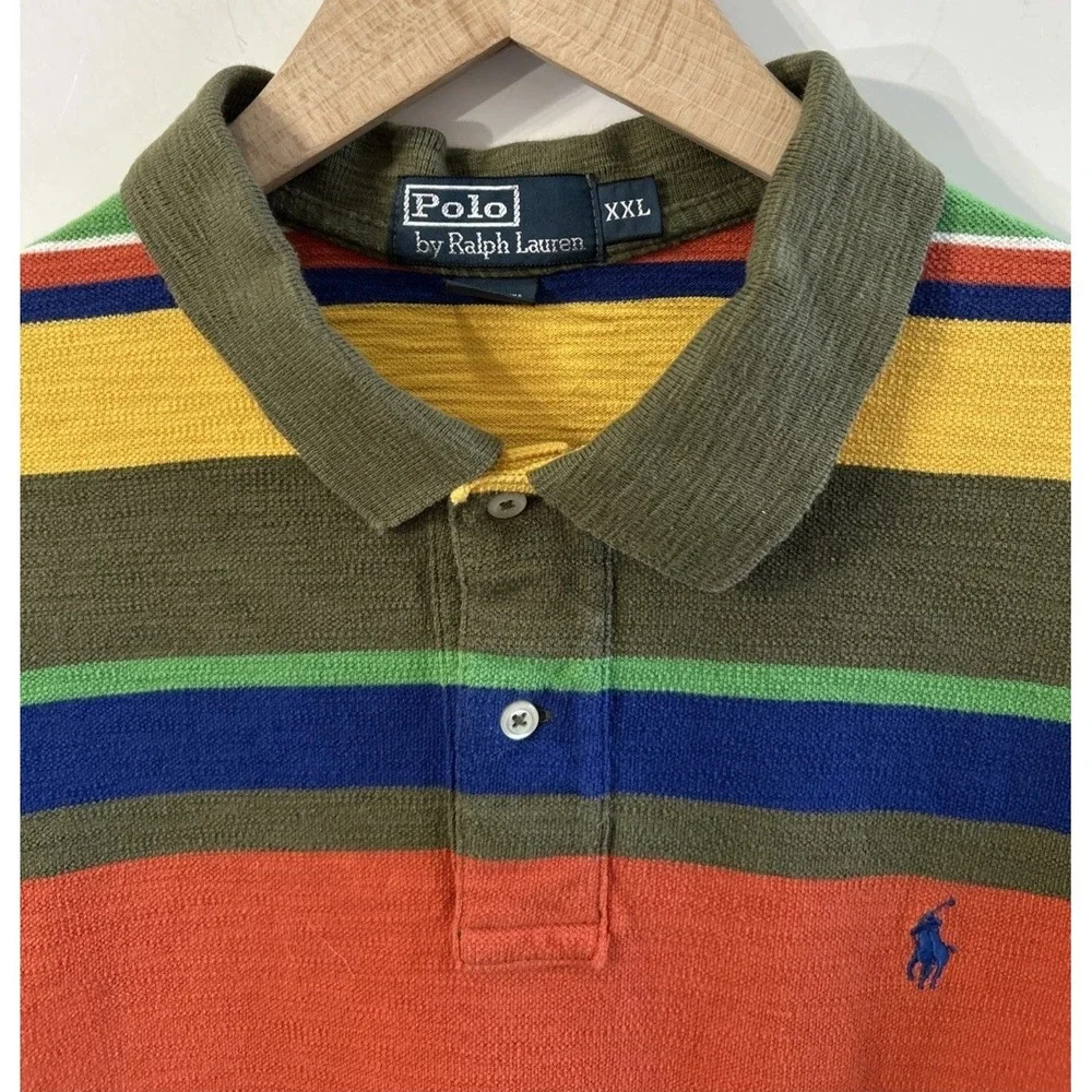 Mens Polo Ralph Lauren Polo Shirt Multicolor Striped Western Clean Textured XXL